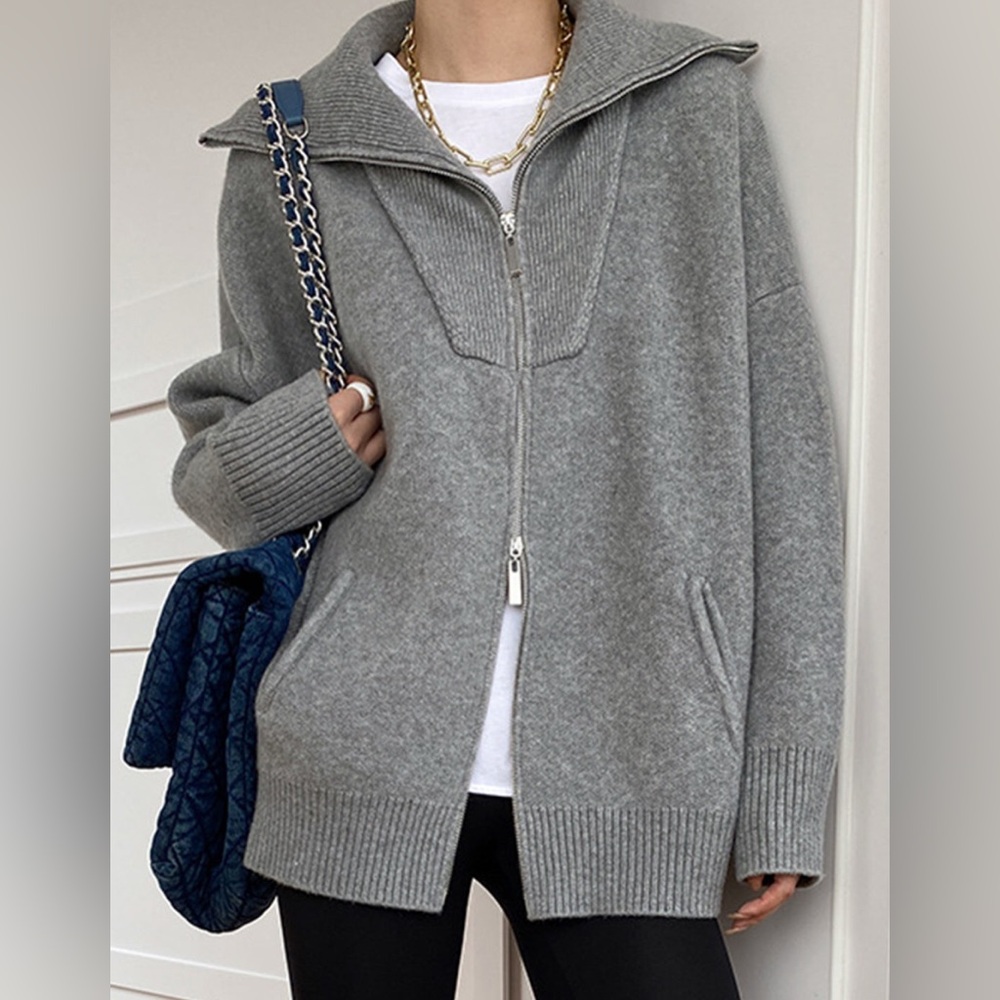 NWT Oversized Commense Grey Zip Cardigan